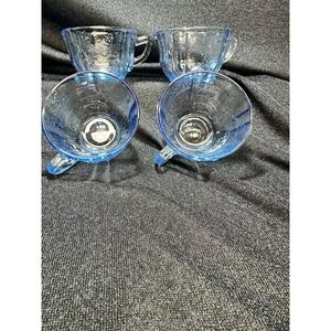 Indiana Glass Federal Madrid Blue‎ Recollection 4 Tea Cups Depression, Glass